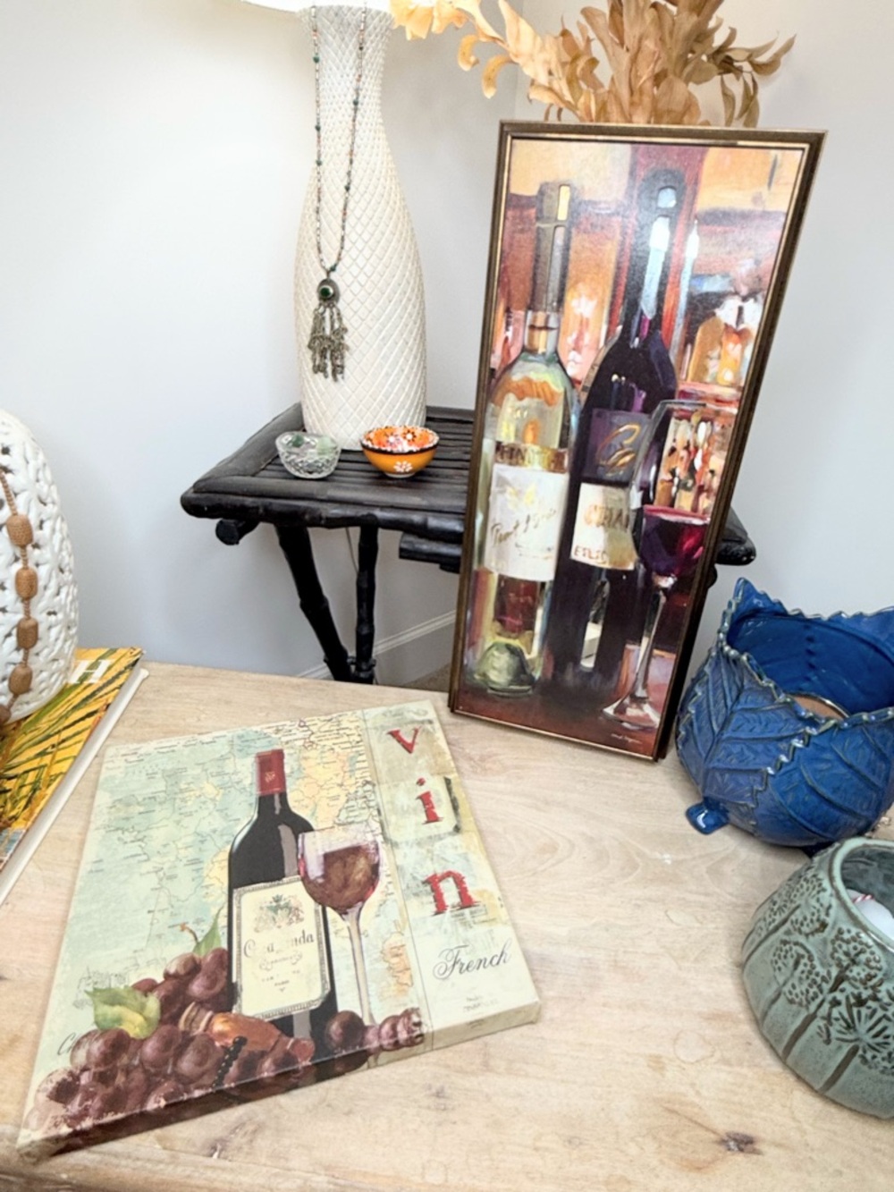 Wine Wall Art Set Framed Canvas & Square French Vineyard Kitchen Bar Decor